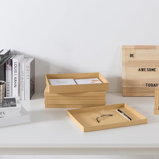 Soul & Lane Document Storage Boxes - Set of 3 (13.2" x 9.8" x 1.8"), Versatile Photo & Craft Organizer for Home Office, Stackable Cardboard Storage for Letters, Papers, Files & Memorabilia, Kraft