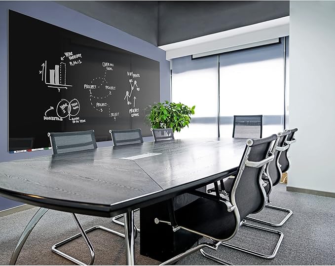 Aria 3'H x 4'W Low Profile 1/4" Glass Whiteboard - Horizontal Black - 4 Markers and Eraser