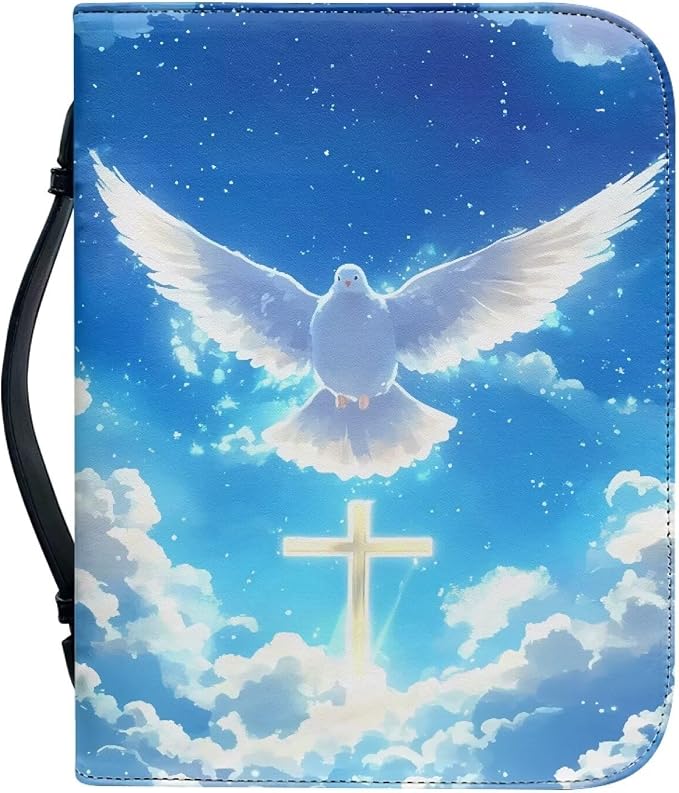 Bible Covers for Women with Handle Sky Dove Cross Print Lightweight Large Bible Tote Bag for Man Waterproof Multi-Functional Man Bible Carrying Case