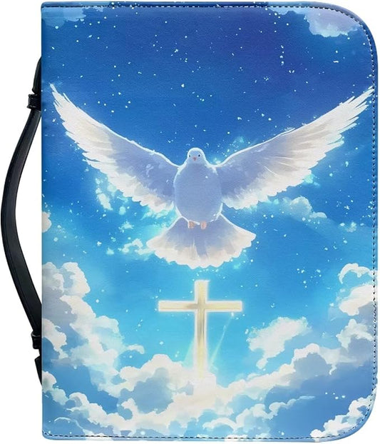 Bible Covers for Women with Handle Sky Dove Cross Print Lightweight Large Bible Tote Bag for Man Waterproof Multi-Functional Man Bible Carrying Case