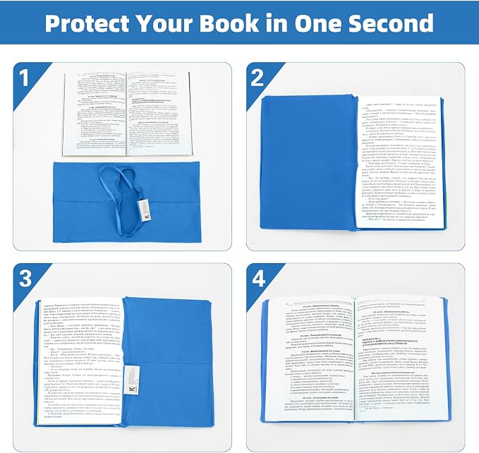 KICNIC Blue Fabric Book Cover for Hardcover, 1 Pack, 6x9 Inch, Up to 8.5”x9.5”, Adjustable School Book Sleeve Protector for Teens, Stretchable Decorative Cloth Book Sox for Book Lovers