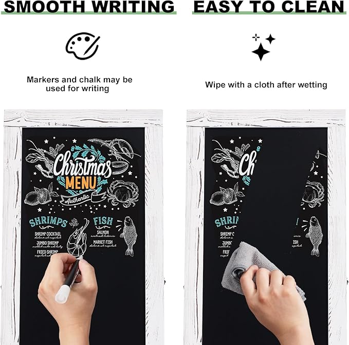 Large Sandwich A-Frame Chalkboard Sign - 40 x 20 Inches Magnetic Wooden Chalk Board for Sidewalk, Stand up Double-Sided Outdoor Easel Display for Restaurant Cafe Shop Wedding Party or Business（White）