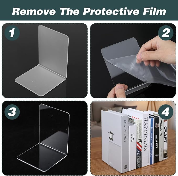 Kifmurase 16Pcs Bookends, Clear Acrylic Bookends for Shelves, Non-Slip Book Holder Stand, Decorative Book Stoppers, Heavy Duty Bookend for Office Desktop Organizer