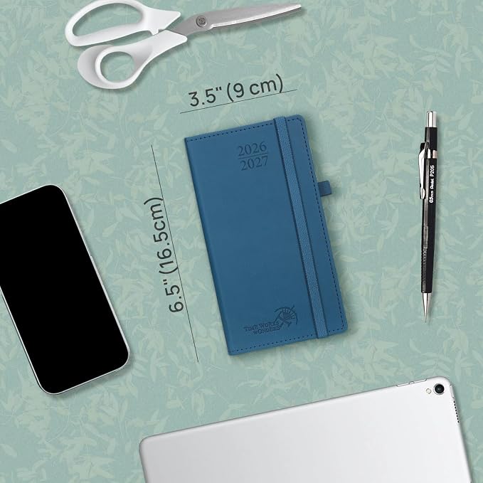 POPRUN Pocket Planner 2026-2027, Slim Size-3.5" x 6.5", 17 Month (Aug 2026 - Dec 2027) Academic Pocket Calendar for Purse, Small Weekly Appointment Book with Vegan Leather Hardcover - Night Sky Blue