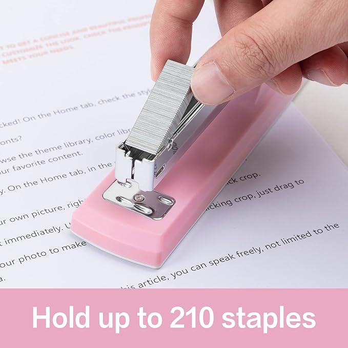 Deli Stapler, Desktop Staplers, Office Stapler, 25 Sheet Capacity, Includes 1000 Staples and Staple Remover, Pink