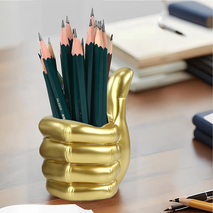 Thumbs Up Pen Holder and Phone Stand,Thumbs Up Very Good Pen Container Cell Phone Stand Holder Desk Organizer Decoration for Office Desk Home Decorative (golden)