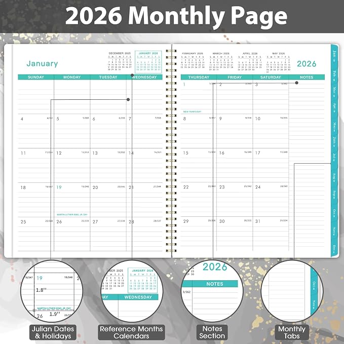 2026 Monthly Planner - Monthly Calendar 2026 from January 2026 - December 2026, 8.75'' x 11'', Calendar Planner With Tabs, Inner Pocket, Black