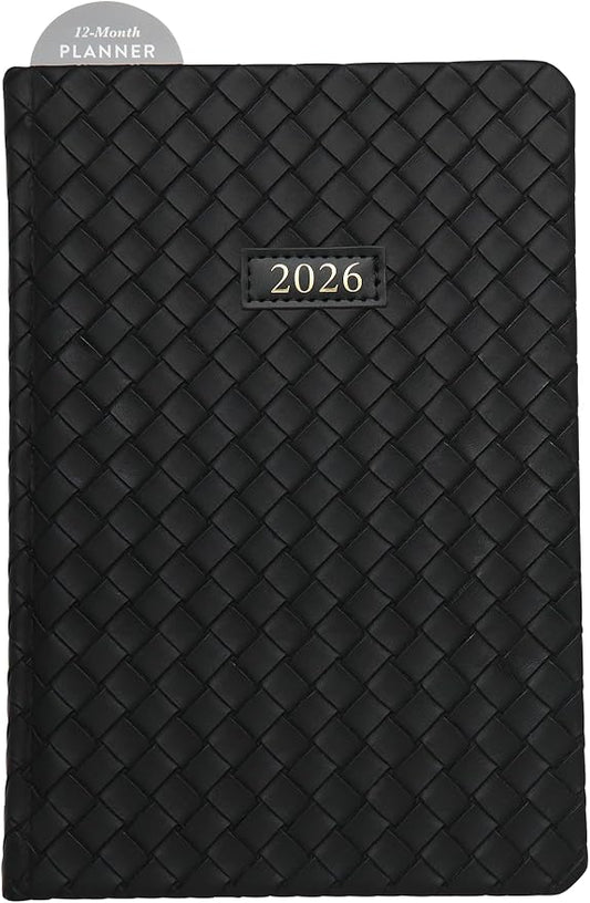 WORLD TRAVELER 2026 Planner - 6x8 Inch Weekly and Monthly Calendar Planner Agenda Book with Bookmark & Ribbon for School and Office, Size 6X8, Black Woven