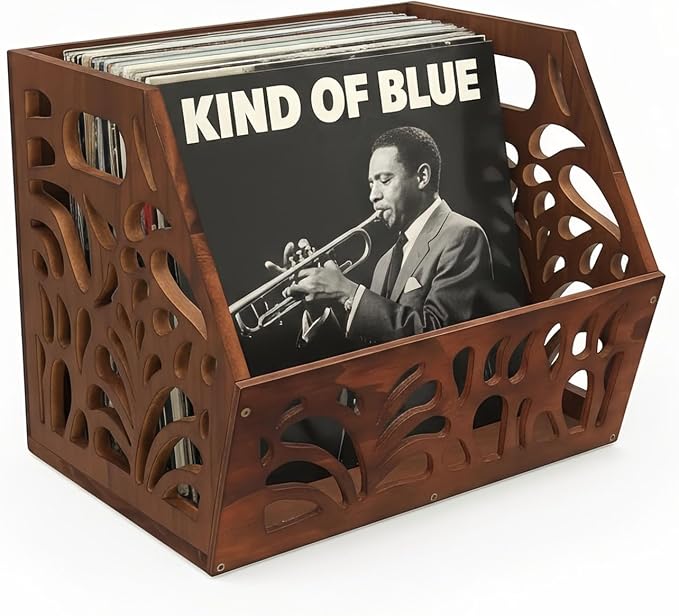 Vintage Vinyl Record Storage, Album Holder Storage 60+ LPs, Classic Vinyl Organizer Cube, Wooden Crate Box for Record Magazine Display (Patent Pending)