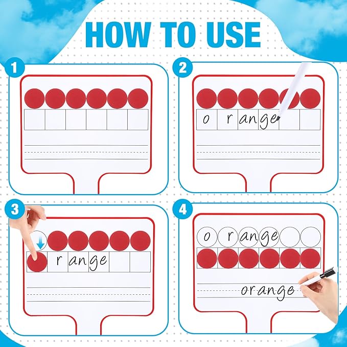 Seajan 6 Pcs Magnetic Paddle Set Education Dry Erase Double Side Handheld Answer Board with Counters Discs Phonemic Awareness Phonics Games Toy for Students Kids(Multi Color)