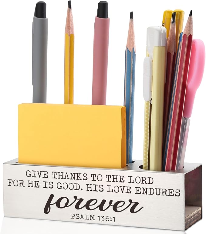 Psalm 136:1 Bible Verse Pen and Pencil Holder, Give Thanks to the Lord Christian Spiritual Gifts for Pastors Teachers Mentors Spiritual Leaders, Inspirational Thank You Gift Pencil Holder EDP45