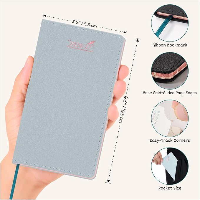 BEZEND Pocket Monthly Planner 2026 2027 Extra Thin & Light (Slim 3.5" x 6.5"), 18-Month Academic Mini Calendar (Jul 26 - Dec 27), Ideal for Students & Professionals, PU Leather Softcover - Dutch Blue