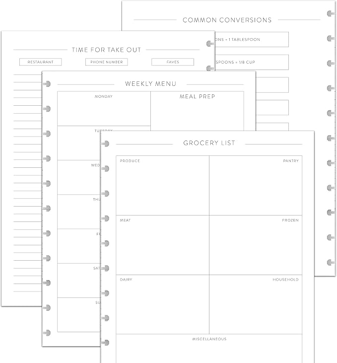 BetterNote Meal Plan Refill Pages for Disc Bound Planners, Fits Levenger Circa, TUL, Happy Planner, Staples ARC, Menu, Grocery List (6 months, 11-Disc, 8.5"x11")