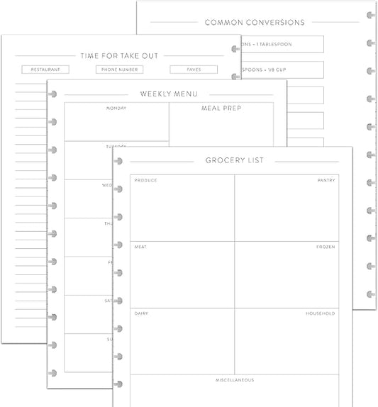 BetterNote Meal Plan Refill Pages for Disc Bound Planners, Fits Levenger Circa, TUL, Happy Planner, Staples ARC, Menu, Grocery List (6 months, 11-Disc, 8.5"x11")