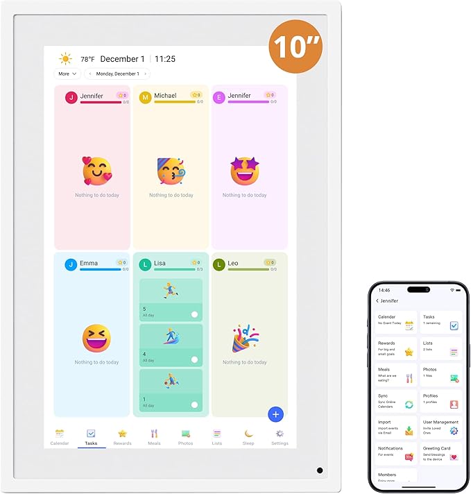 Dragon Touch 10.1 inch Digital Calendar Chore Chart – Interactive Touchscreen, Smart Family Planner, Hearth Display Desk Digital Calendar Seamless Scheduling white