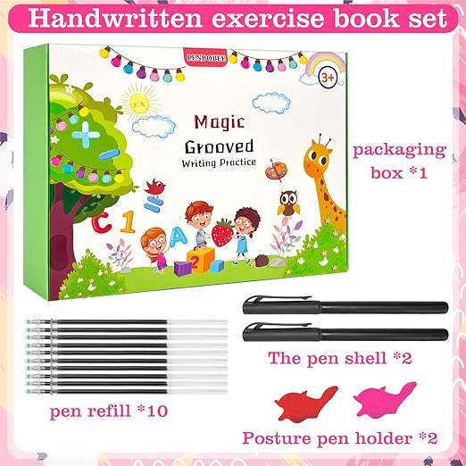 6 Pack Magic Grooved Writing Practice Books Reusable Magical Handwriting Practice for Kids Ages 3-8 Kindergarten Back to School Educational Gift Preschool Valentines Classroom Gift