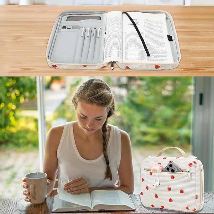 Bible Cover Case for Women Large Bible Cover for Girls Bible Study Supplies Accessories with Handle and Shoulder Strap | Durable