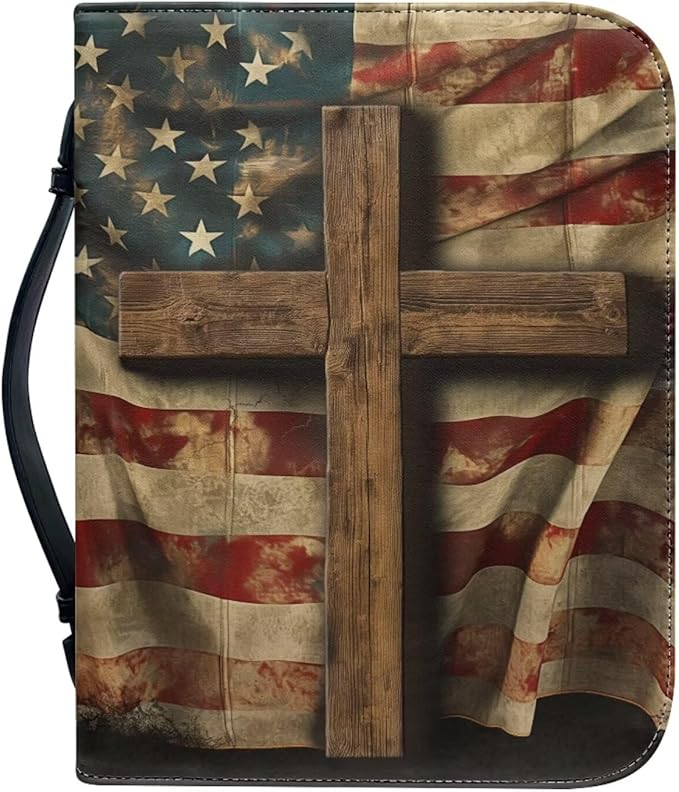 Retro American Flag Print Bible Cover Case for Women Carrying Book Case Church Bag for Biblical Carrying Book Case for Bible Accessories-Size：XL