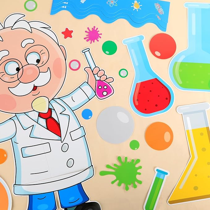 gisgfim Science Bulletin Board Decorations Set Back to School Learning Scientific Paper Cutouts Chemistry Lab Apparatus Bulletin Board Decor for Scientific Theme School Office Home Chalkboard Wall