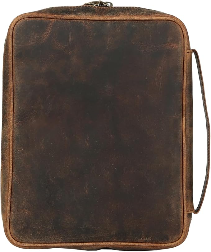 Leather Bible Cover for Men & Women – Zippered Bible Case with Handle, Note & Pen Organizer – Fits Large Study Bible – 11.5x8.5 Inch (Hunter)
