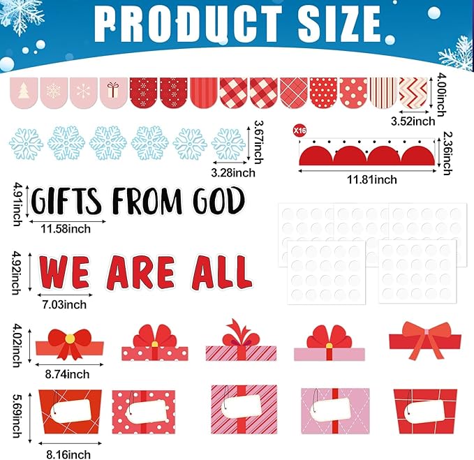 Christmas Bulletin Board Decoration Set Christmas WE are All Gifts from God Classroom Bulletin Board Decor DIY Photo Religious Christian Xmas Gift Boxes Name Labels Cutouts for School Chalkboard Wall
