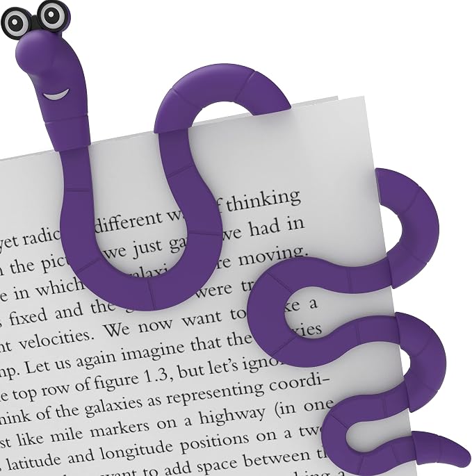 Clip Bookmarks for Kids Students Women and Men - Wally The Bookworm Cool Cute Bookmark and Page Holder Unique Gift Idea - Funny Book Marker and Reading Accessory for Book Lovers (Purple)