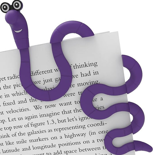 Clip Bookmarks for Kids Students Women and Men - Wally The Bookworm Cool Cute Bookmark and Page Holder Unique Gift Idea - Funny Book Marker and Reading Accessory for Book Lovers (Purple)