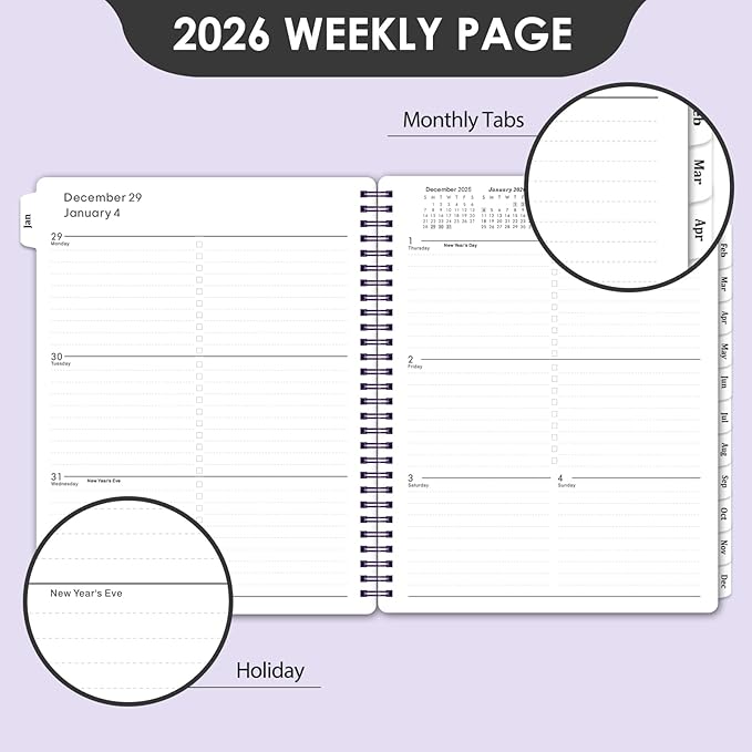 Planner 2026-2027 - 2026 Calendar Planner, Jan. 2026 - Dec. 2026, 8”× 10”, 2026 Weekly & Monthly Planners with Printed Monthly Tabs, Strong Twin-Wire Binding, Waterproof cover