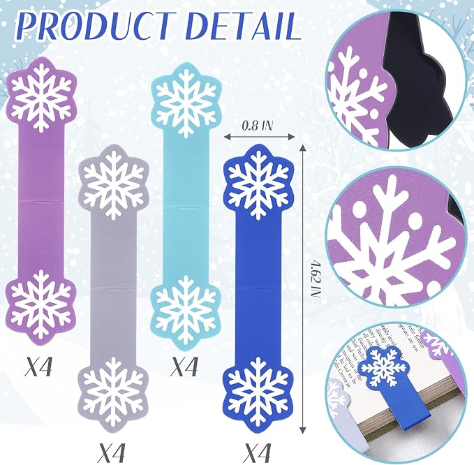 Clabby 48 Pcs Mini Snowflake Magnetic Bookmark Bulk Snowflake Page Clip Magnet Book Page Markers Set for Teacher Appreciation Graduation Book Lovers Students Reader Gifts Office House Supplies 4 Style