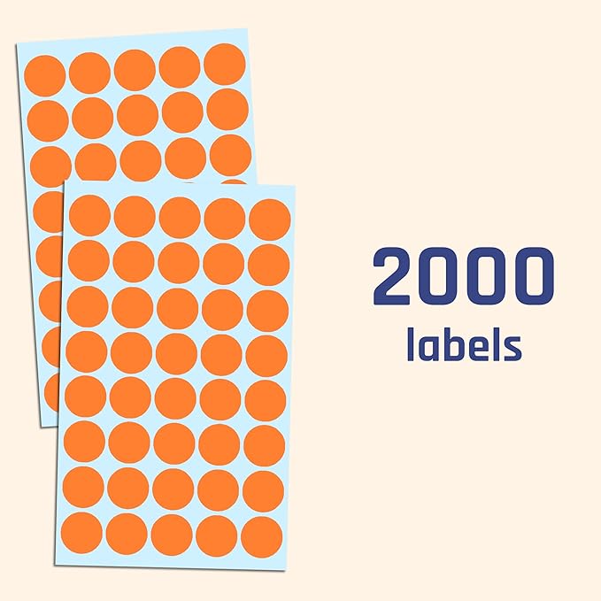 2000 Pack, 3/4" Round Dot Stickers Circle Labels - Orange
