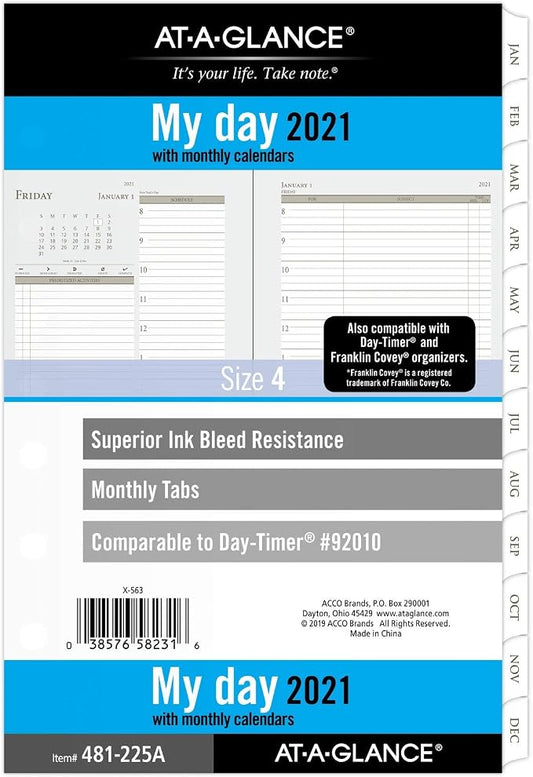 2021 Daily & Monthly Planner Refill by AT-A-GLANCE, 92010 DAY-TIMER, 5-1/2" x 8-1/2", Size 4, Two Page per Day (481-225A-21)