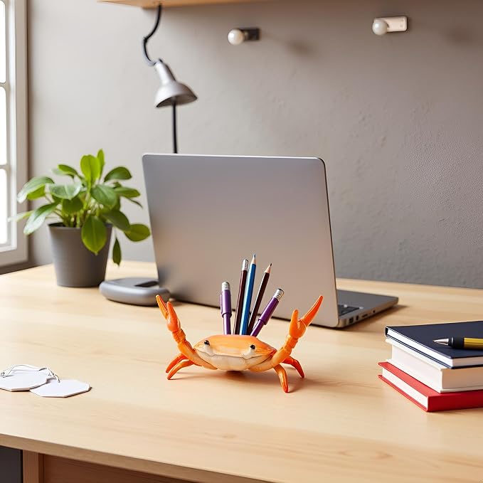 Creative Crab Pen Holder Weightlifting Crabs Pen Stand Storage Rack, Office Desktop Decoration, Pencil Holders Desk Supplies Holders and Dispensers, Desk Accessories and Workspace Organizers (Red)
