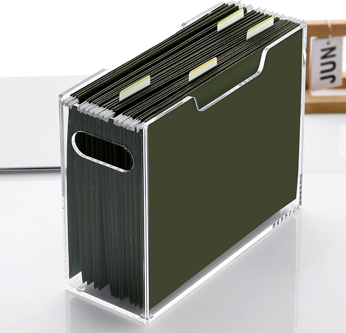 DINGHUO Acrylic Hanging File Organizer Box, Letter Size File Folder Organizer with Handles, Clear Portable File Holder for Desk Home Office School - 1 Pack