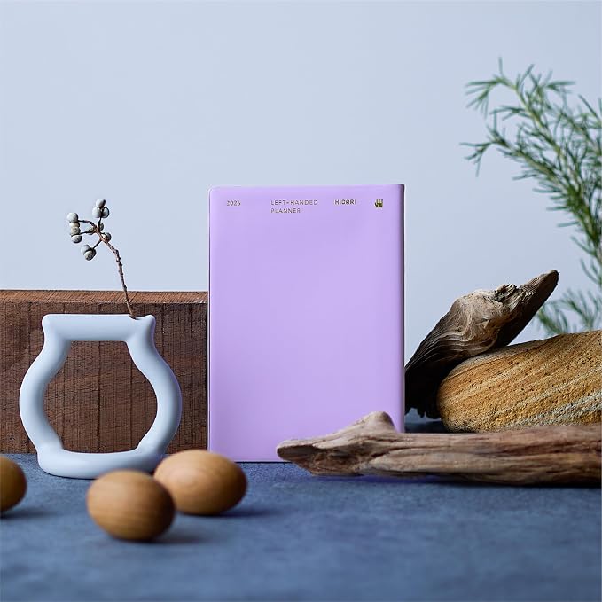HIDARI Left-handed planner 2026 Japan edition, monthly and weekly, Jan 2026-March 2027, 5×7" (Lavender)