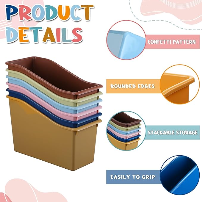 Jinei 24 Pack Boho Neutral Book Bins for Classroom Decor Bulk Plastic Bins with Name Labels Assorted Color Organization Book Bin Baskets Teacher Storage Boxes for Classroom Office