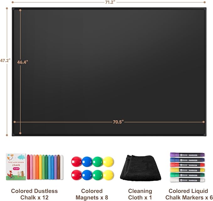 SELEAD Magnetic Chalkboard 72 x 48 Inches - Black Aluminum Frame Extra Large Chalk Board Words Sign Wall Decor for Business, Menu, School, Office - 6 x 4ft Magnet Bulletin Display Board Pizarra