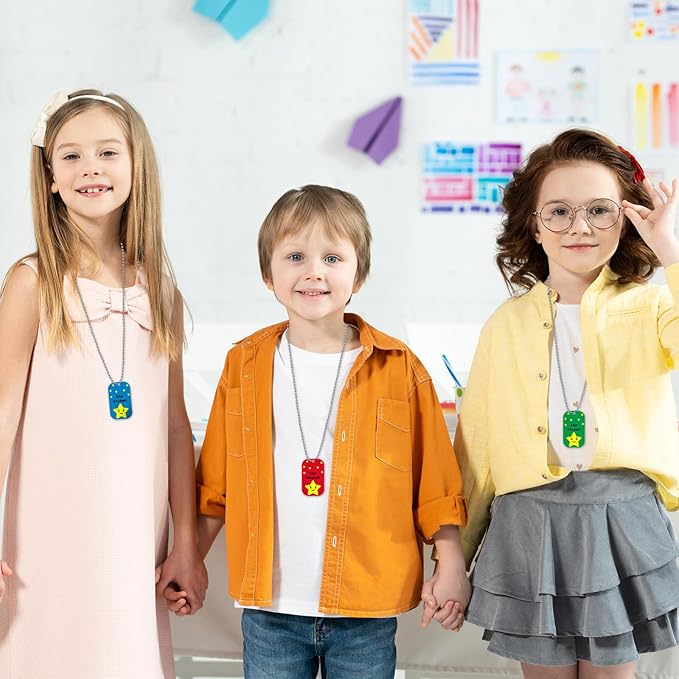 Landical 48 Pcs Student Incentives Metal Star Student Dog Tag with Chains Recognition Tag Necklaces Education Awards Prizes Bulk for School Classroom Reward Teacher Supplies