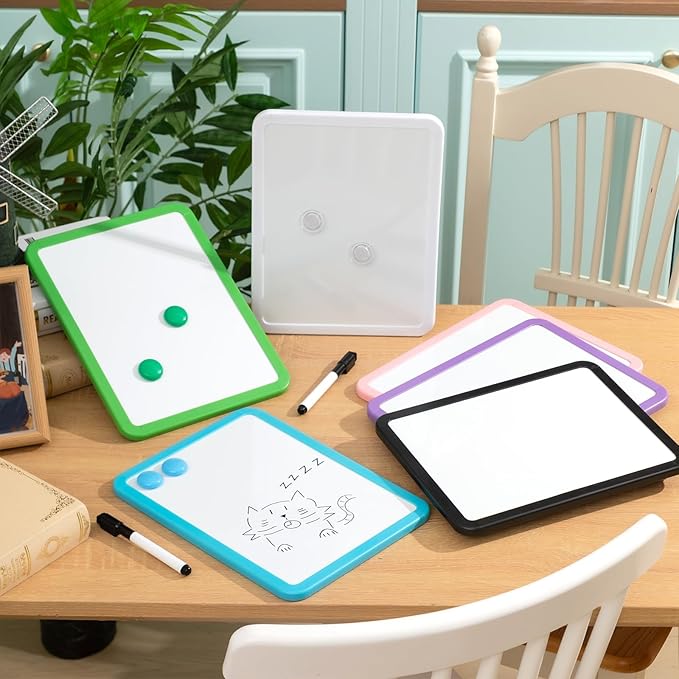 Lincia 6 Pack Magnetic Dry Erase White Board, 8.5"x11" Board with 14 Markers, Small Dry Erase Whiteboard with Magnetic for School Locker, Office, Refrigerator, Students, Girls
