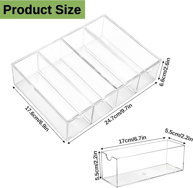1 Pack Clear Acrylic Battery Storage Organizer for AA, AAA, C, 9V Batteries, 4-Drawer Battery Organizer for Common Types Batteries(Batteries Not Included)