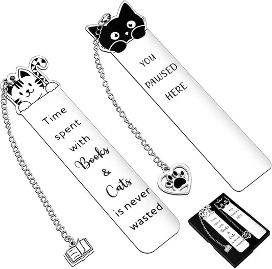 Cat Gifts for Women Men Funny Bookmarks Bulk Cats Head Bookmarks for Book Lovers Cat Lover Cute Metal Book Mark Set Birthday Gifts for Reader Coworker Friend Adult Cats Owner Lover Reading Accessories