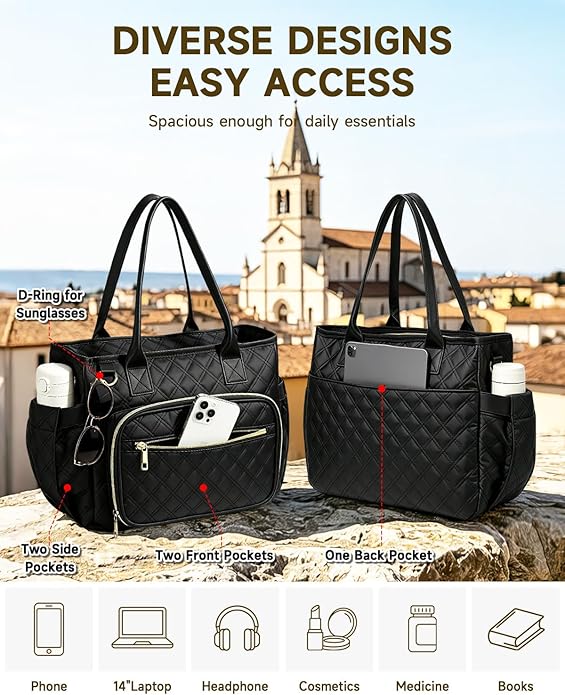 Bible Bag with Bible Cover Case for Women, Large Quilted Bible Tote Bag with Shoulder Strap