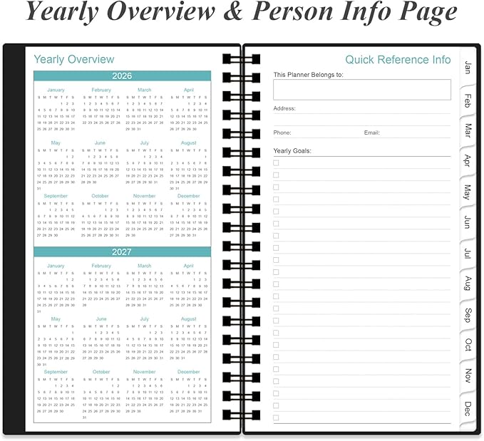 2026-2027 Monthly Planner - January 2026 - June 2027, Two Pages Per Month, 18 Monthly Calendar/Planner with Tabs, Strong Twin-Wire Binding, Inner Pocket, 3.75" x 6.5", Black