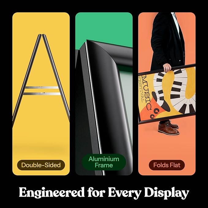 T-SIGN Sidewalk Sign for Indoor & Outdoor Sign - Open Aluminum A Frame Sign Poster Board 24x36 Inches, White Dry Erase Surface - Heavy Duty Double Sided Sandwich Board, Street Advertising Sign Board