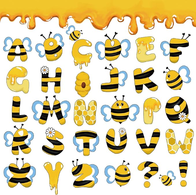 FYSUIMU 208Pcs Bee Bulletin Board Decoration Set Cute Honey Bee Alphabet Letters Paper Cutout for Back to School Classroom Window Wall Home Office Chalkboard Decor