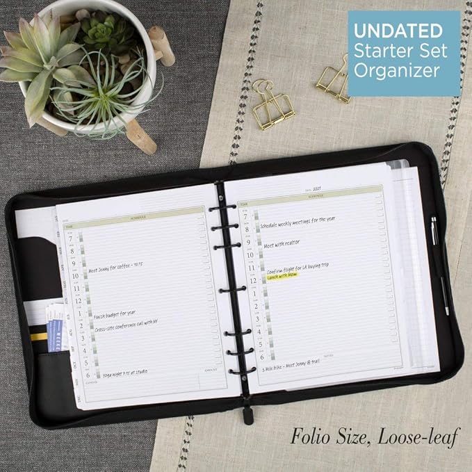 AT-A-GLANCE Genuine Leather Undated Starter Set, Folio Size, Black (038-0540-05)