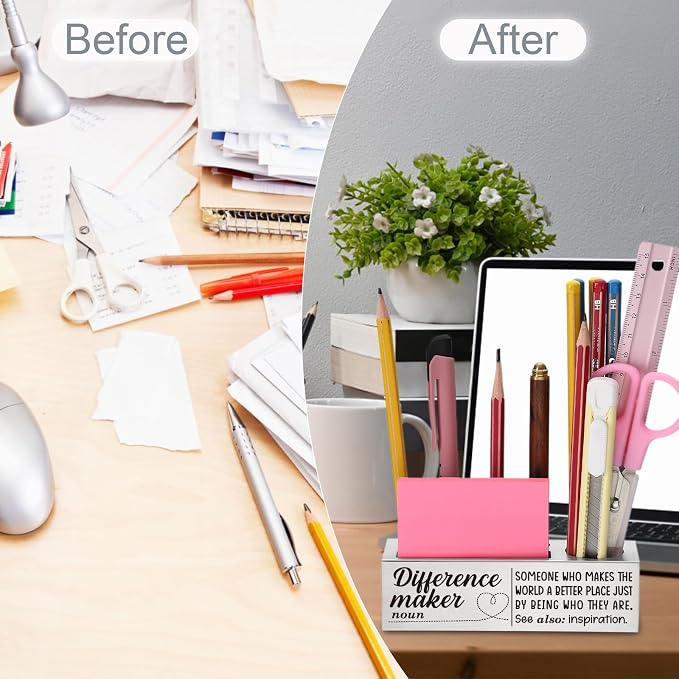 YODOCAMP Difference Maker Stainless Steel Pencil Holder for Teacher Desk, Thank You Appreciation Gift for Teacher, Uplifting Desk Organizer for Colleague, Desktop Decor for Office, Graduation TZC174