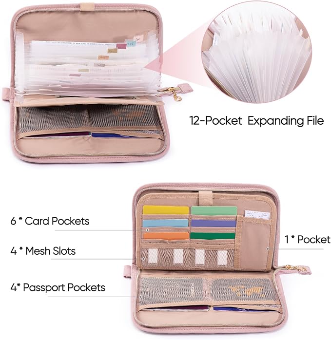 Receipt Organizer with 12 Pockets 10x6 Receipt Holder Organizer - Small Accordion File Organizers - Cash Organizers for Travel, Business, Gift