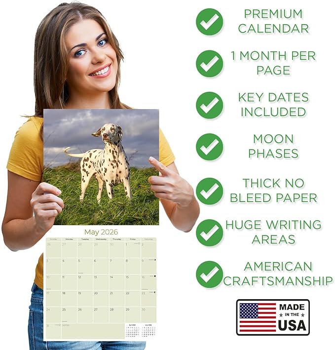 Dalmatian Calendar 2026 by MegaCalendars – Monthly Dog Breed Wall Calendar, Made in USA