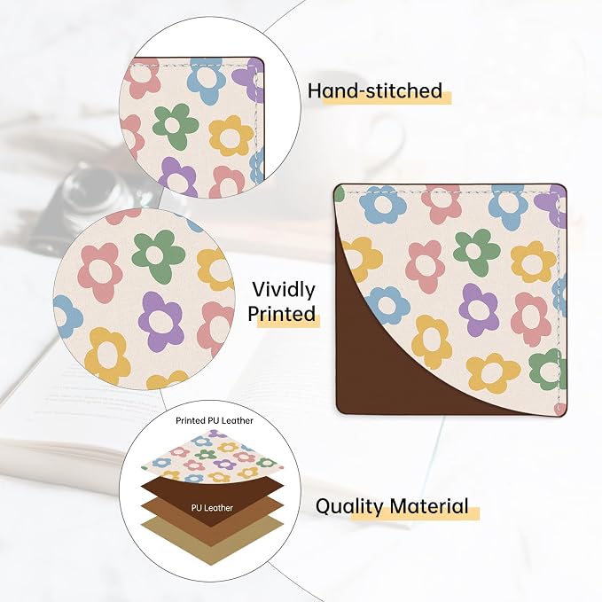 2 Pack Flower Leather Book Corner Bookmark, Durable Handmade Reading Accessories - Gifts for Readers, Women, Men, Teachers, Students 8