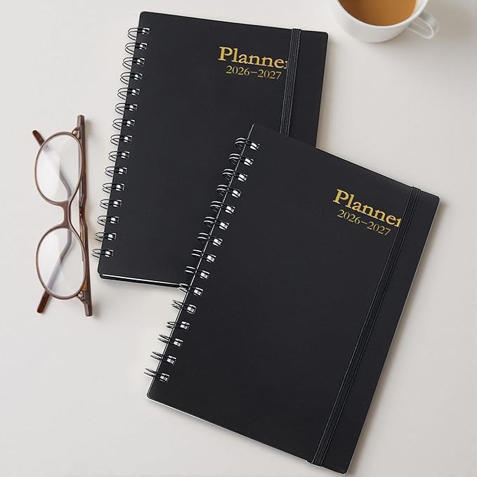 2026 Weekly and Monthly Planner Calendar - from January 2026 - June 2027, 5.7" x 8.3" Daily Agenda Planner with 18 Monthly Laminated Tabs, Flexible Cover, Note Pages, Bookmark, Wirebound, Black